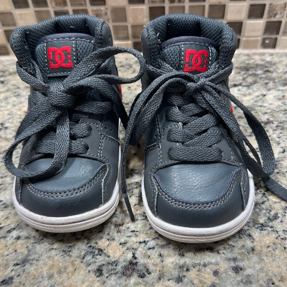 DC toddler lace up sneakers gray and red